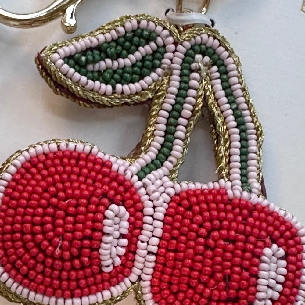 Hand Beaded Cherry Charm & Keychain NWT